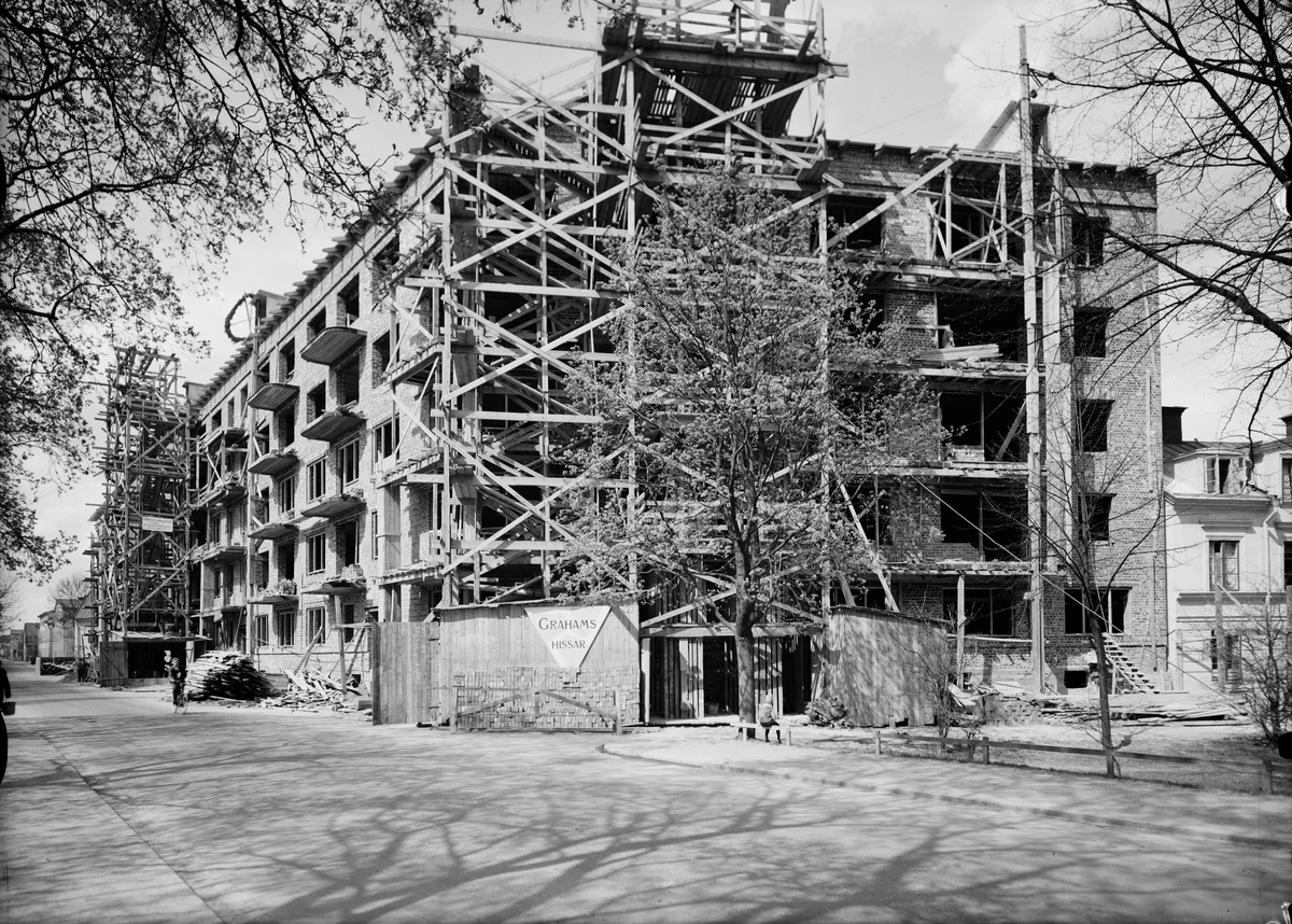 Paul Sandberg, Börjegårdarna under byggnation, Börjegatan, kvarteret Vindhem, Uppsala 1936