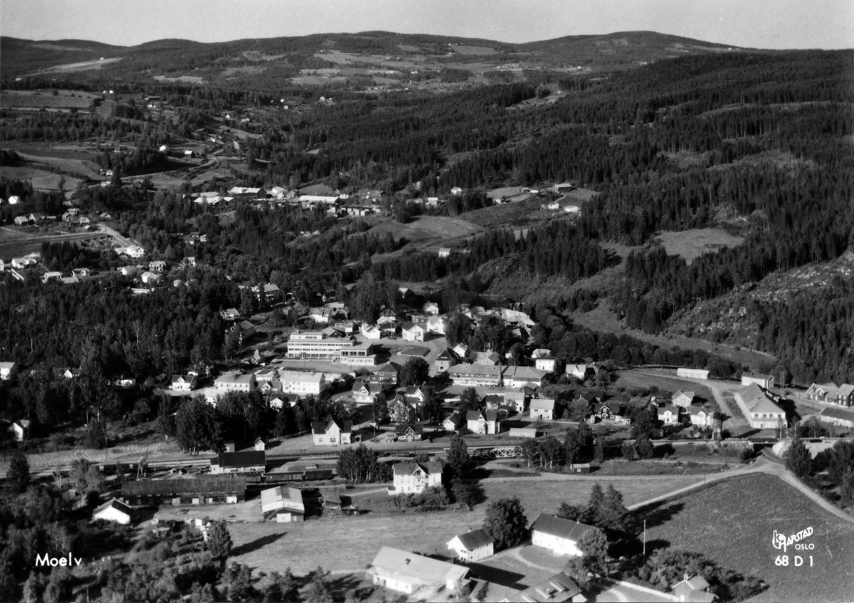 Anno Domkirkeodden, Flyfoto, Moelv sentrum.