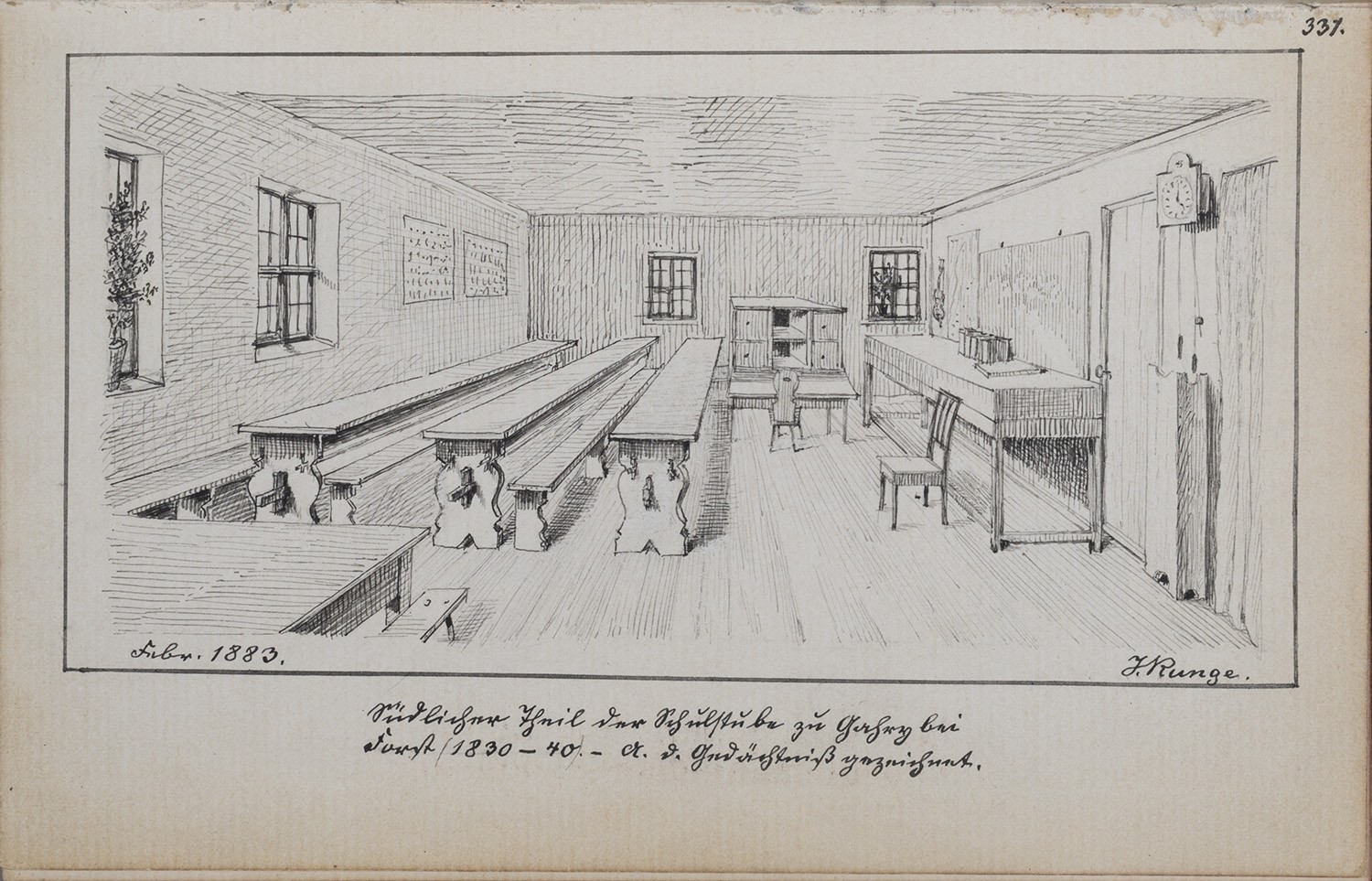 Johann Gottlob Runge, Gahry (Kr. Cottbus): Innenansicht der Schulstube (südlicher Teil)