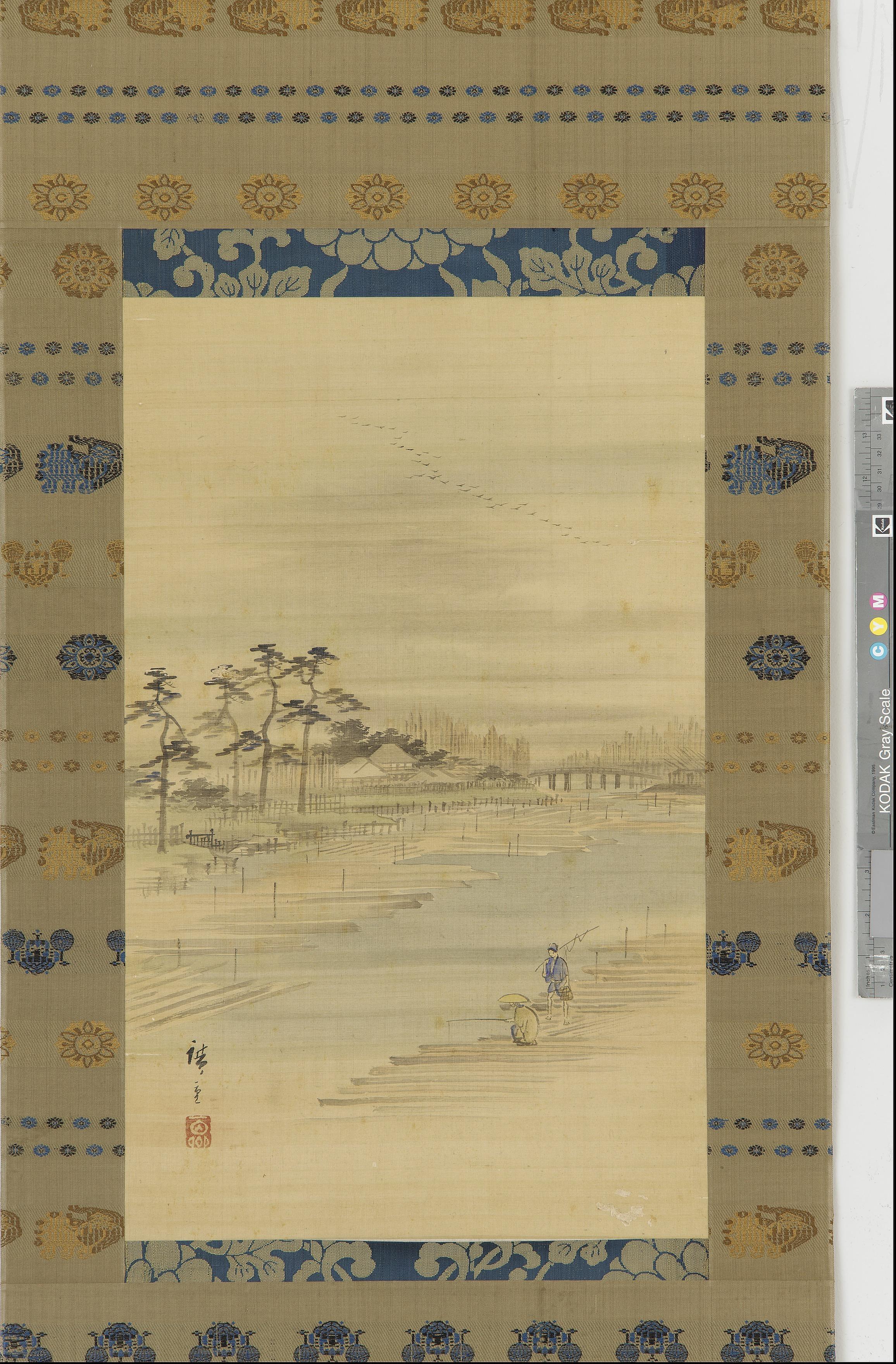 Utagawa Hiroshige II, River-landscape: lumber yards and rafts