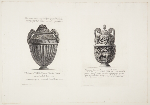 Giovanni Battista Piranesi, Marmorvase med hunde som hanke og marmorvase med relief med en ulv