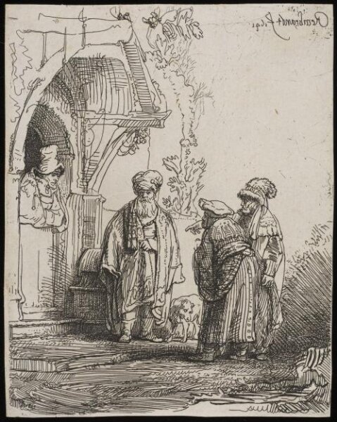 Rembrandt van Rijn, Three oriental figures (Jacob and Laban?)