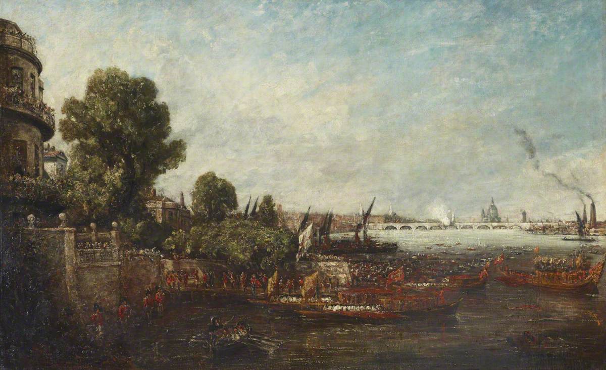 John Constable, Embarkation of George IV from Whitehall: the Opening of Waterloo Bridge, 1817