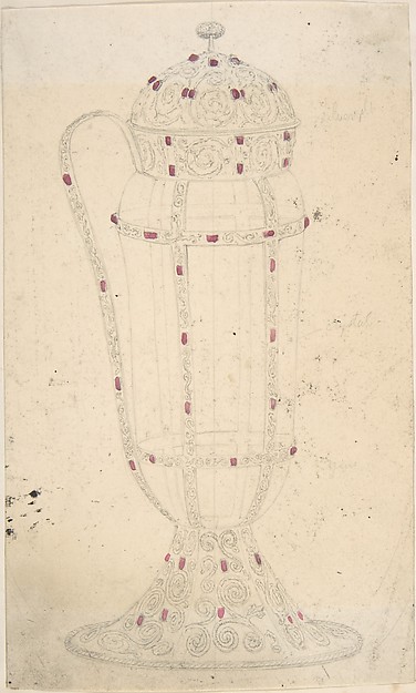 Anonymous, British, 19th century, Crystal Vessel with Ornamented Metal Lid, Foot, Handle and Mounts