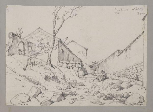 George Chinnery, A path leading uphill between houses and a long wall