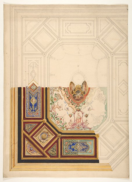 Jules-Edmond-Charles Lachaise, Design for a paneled ceiling to be painted in grotesque motifs