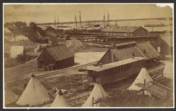 A. J. Russell, [Depot Buildings and wharves of City Point Railroad]