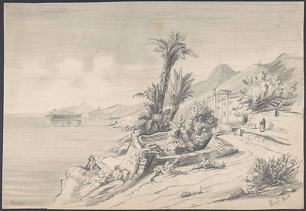 Alexandre Calame, Mediterranean landscape (recto); Mountains (verso)