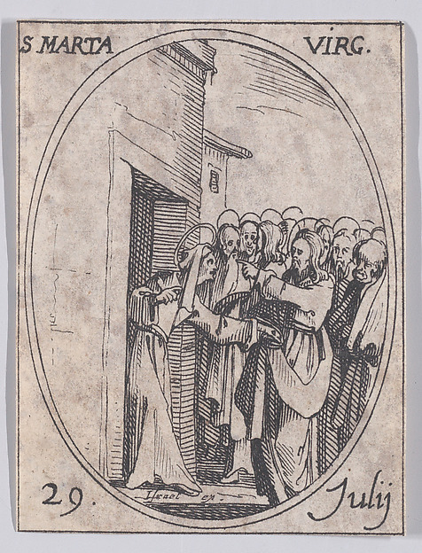 Jacques Callot, Ste. Marthe, vierge (St. Martha, Virgin), July 29th, from "Les Images De Tous Les Saincts et Saintes de L'Année" (Images of All of the Saints and Religious Events of the Year)
