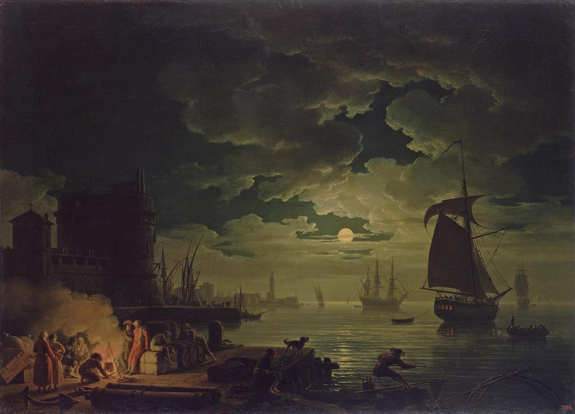 Joseph Vernet, Entrance to the Port of Palermo by Moonlight