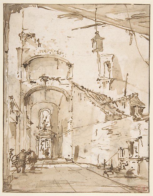 Francesco Guardi, Architectural Capriccio: A Vaulted Passageway (recto); Ruined Loggia (verso)