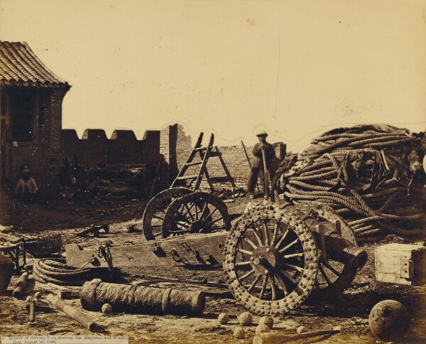 Felice Beato, Interior of the Pehtang Fort Showing the Magazine and Wooden Gun