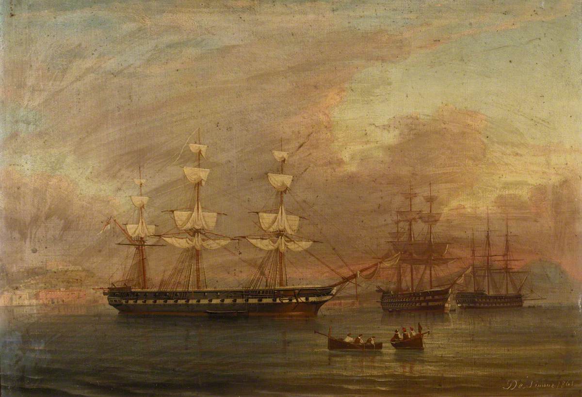 Antonio de Simone the Elder, A frigate with her sails loosed for drying