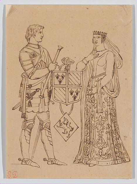 Eugène Delacroix, Man and Woman in Medieval Costume, Holding a Heraldic Shield