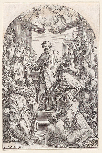 Jacques Callot, St. Peter Resucitating Tabitha, plate 3 from "Les Tableaux de Rome, Les Eglises Jubilaires" (The Paintings of Rome, The Churches Jubilee)