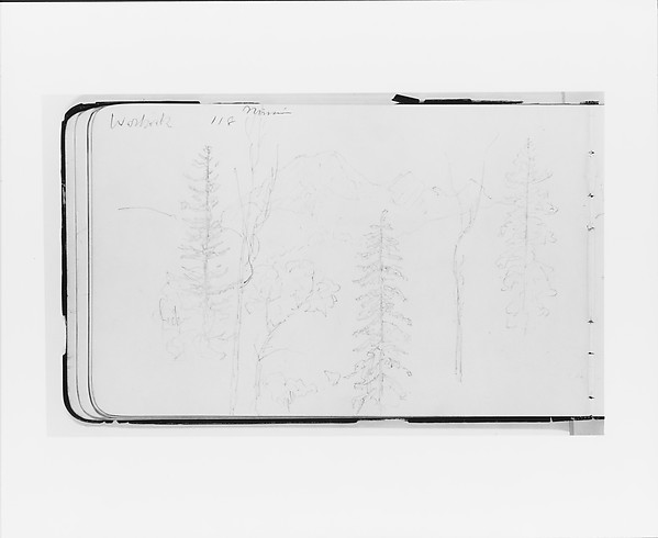 Albert Bierstadt, Mission (Warnock?): Landscape with Mountains and Foreground Trees (from Sketchbook)