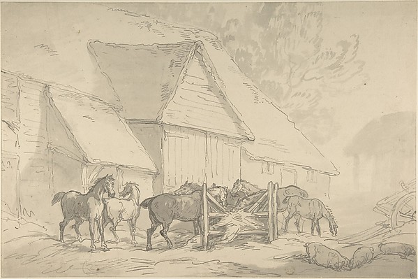Thomas Rowlandson, Stable Yard with Horses
