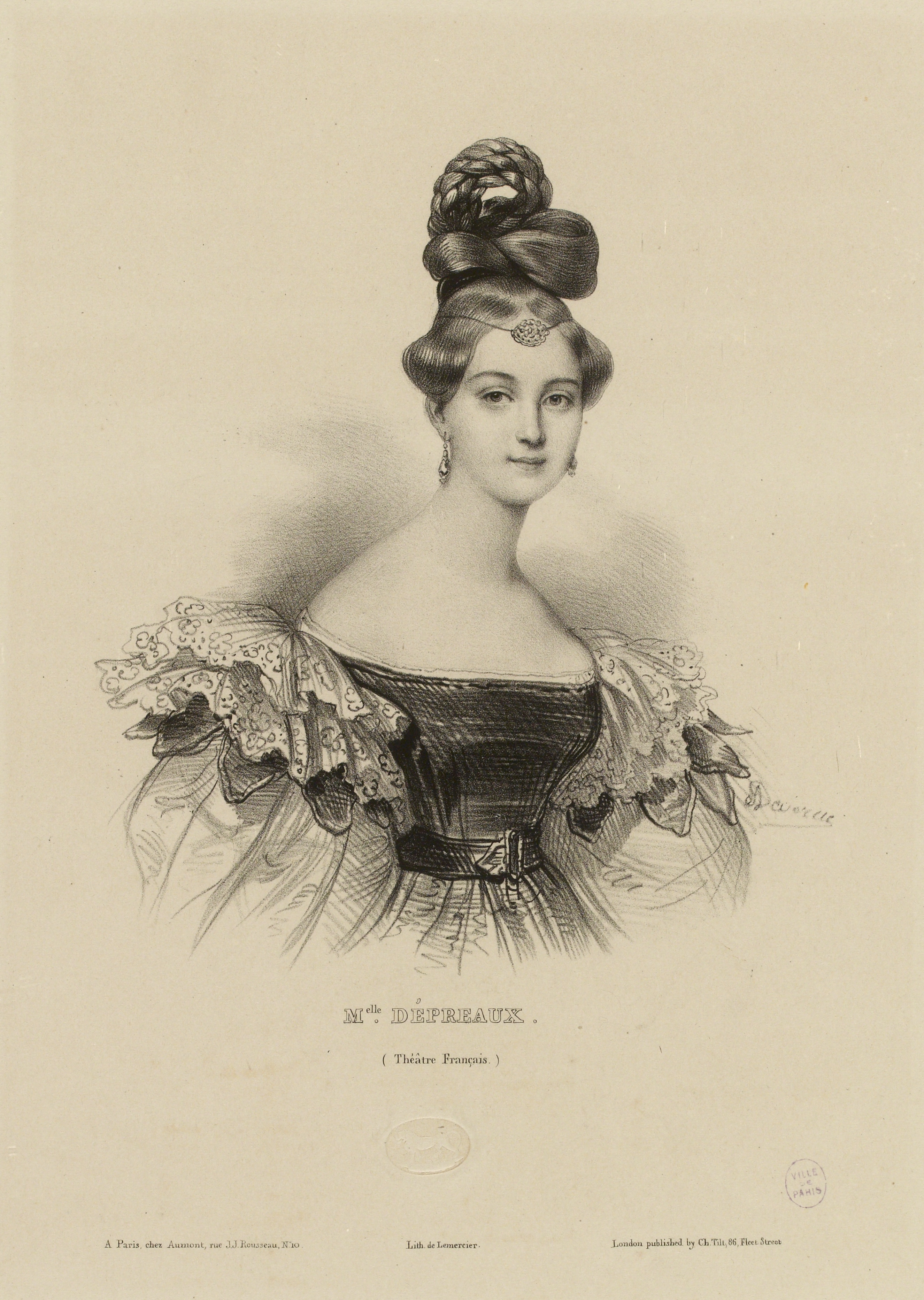 Achille Devéria, Actrices des principaux Théâtres de Paris : portrait de Mademoiselle Dépreaux, Théâtre français.