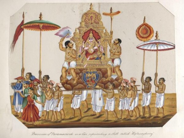 Unknown, One of twenty mica paintings depicting Hindu deities and festival processions with decorated cars.