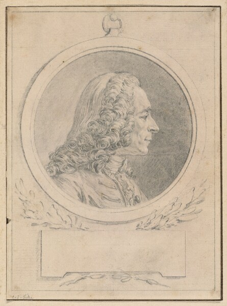 Augustin de Saint-Aubin, Portrait of Voltaire, after His Bust by Jean-Baptiste Lemoyne II