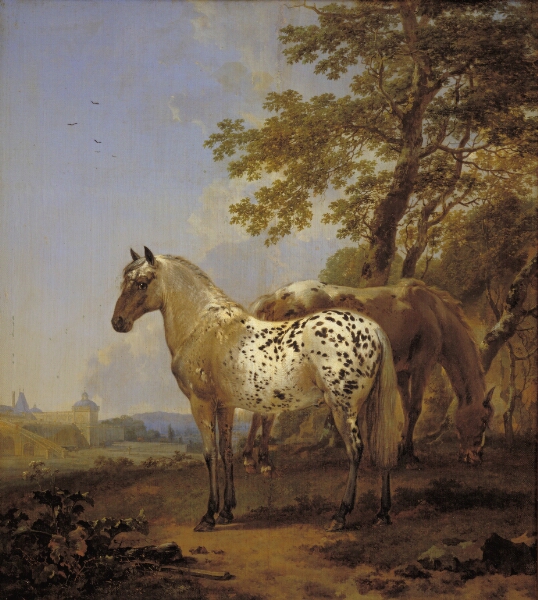 Nicolaes Berchem, To heste i et landskab