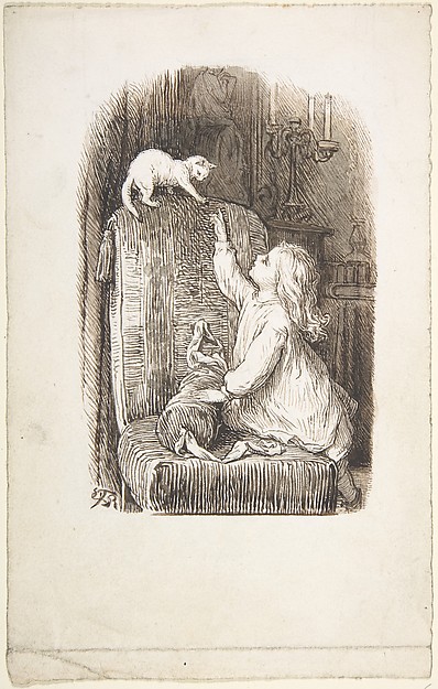 Lorenz Frølich, Child Climbing a Chair to Reach for a Kitten