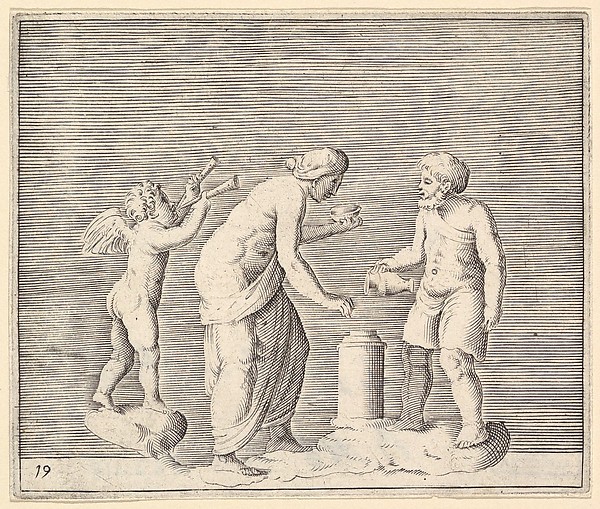 Anonymous, Italian, 16th century, A Woman and Man Sacrificing in the Presence of Cupid, from "Ex Antiquis Cameorum et Gemmae Delineata/ Liber Secundus/et ab Enea Vico Parmen Incis"