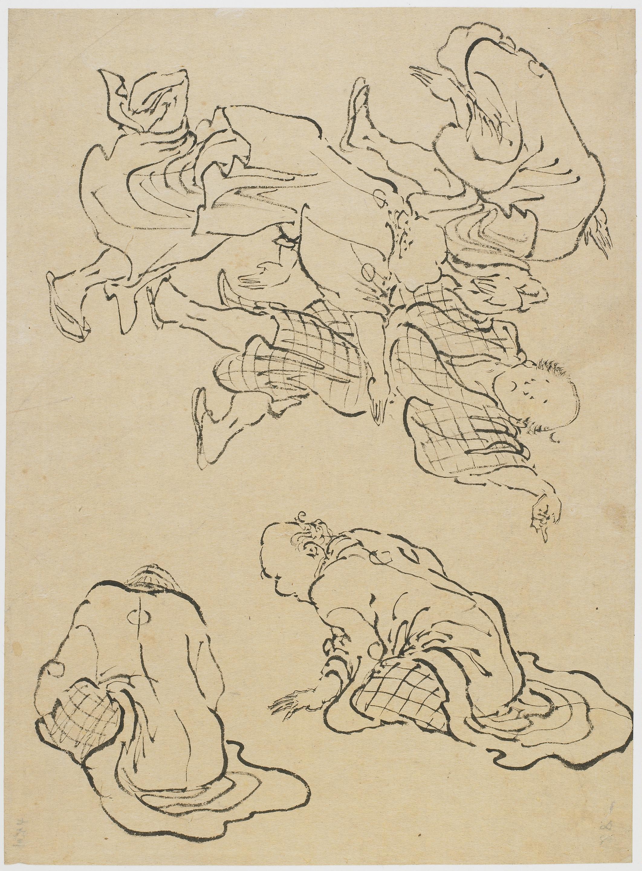 Katsushika Hokusai, Men dancing, and miscellaneous figures