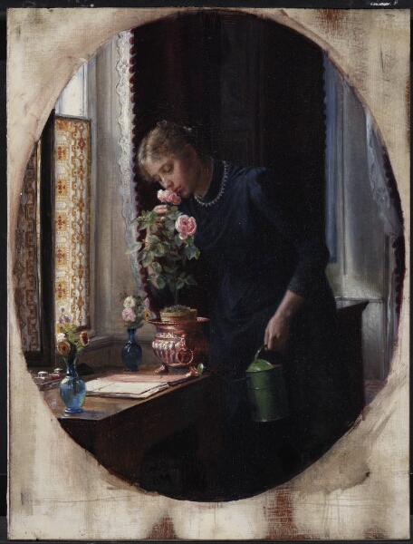 Carl Bloch, En ung pige, der lugter til en rose