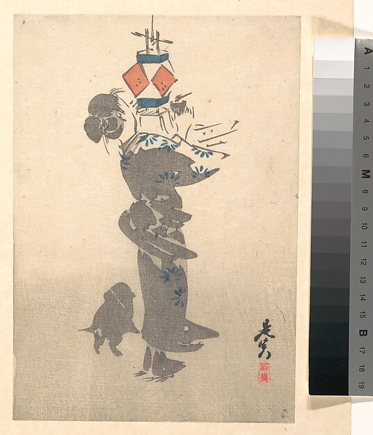 Shibata Zeshin 柴田是真, Lighting a Hanging Lantern for the Obon Festival