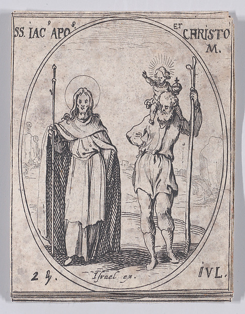 Jacques Callot, S. Jacques, apôtre et S. Christope (St. James, Apostle and St. Christopher), July 25th, from "Les Images De Tous Les Saincts et Saintes de L'Année" (Images of All of the Saints and Religious Events of the Year)