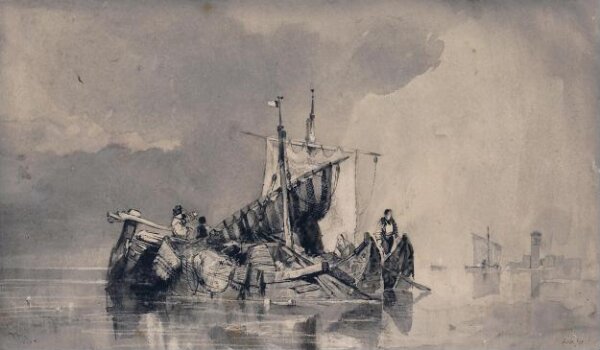 William James Muller, River scene with boats