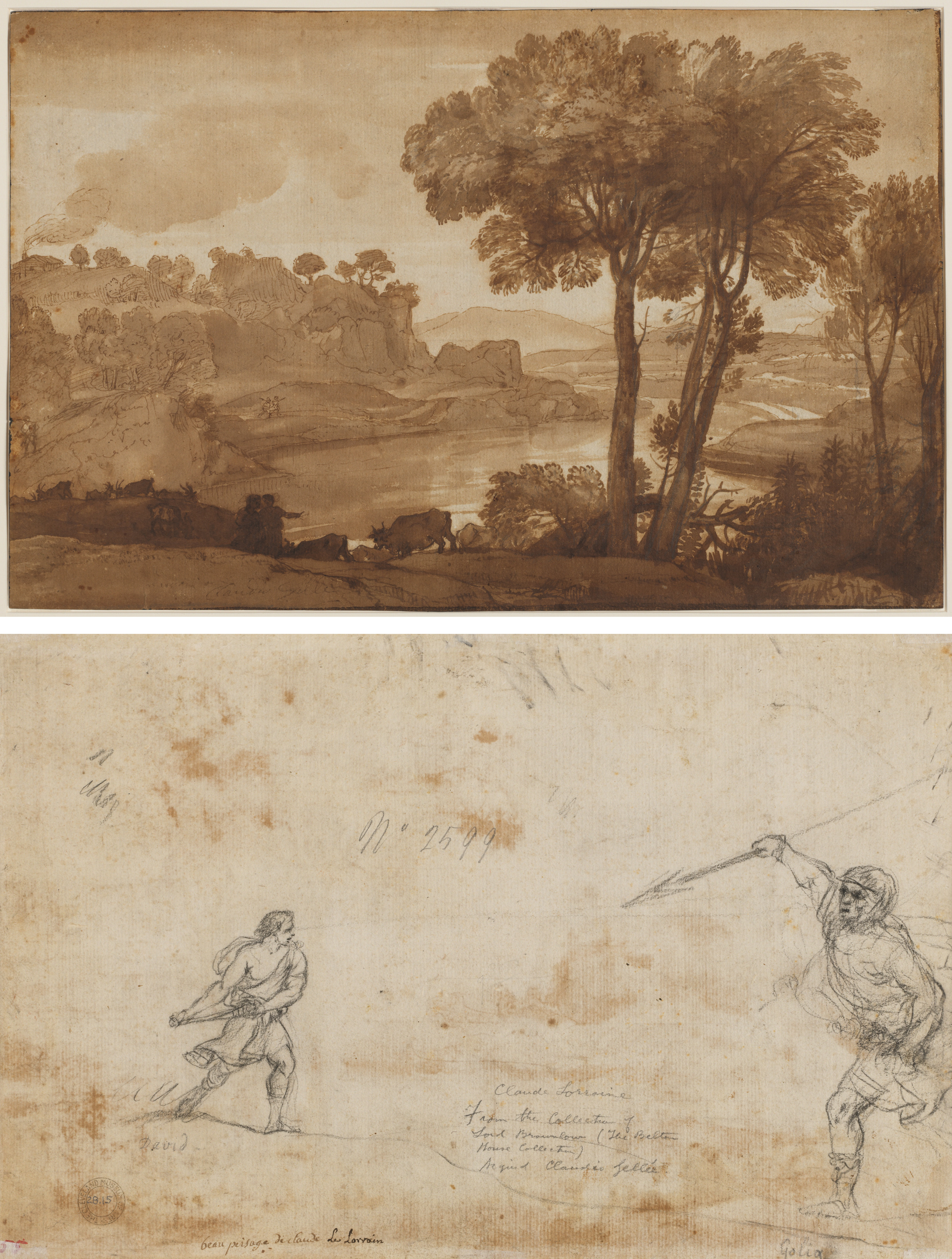 Claude Lorrain, View of the Acqua Acetosa (recto); David and Goliath (verso)