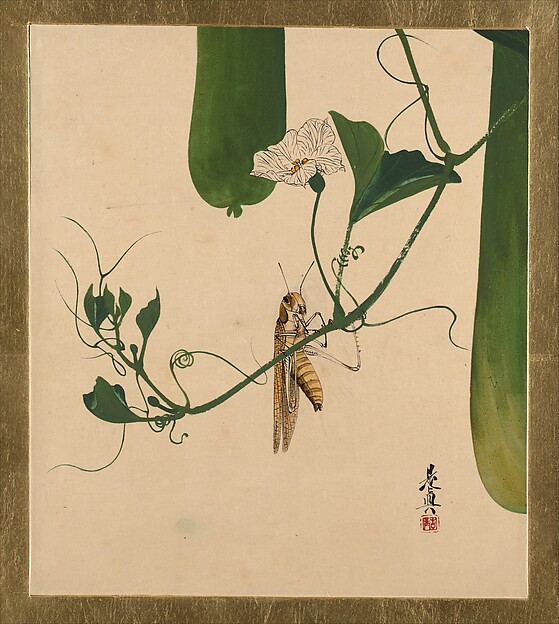 Shibata Zeshin, Lacquer Paintings of Various Subjects: Grasshopper on Gourd Vine