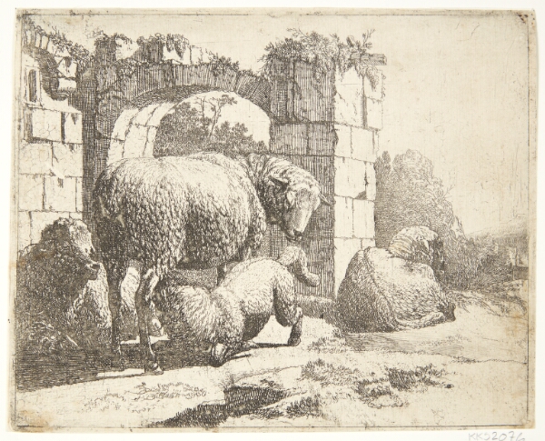 Johann Heinrich Roos, Får med diende lam ved en romersk ruin