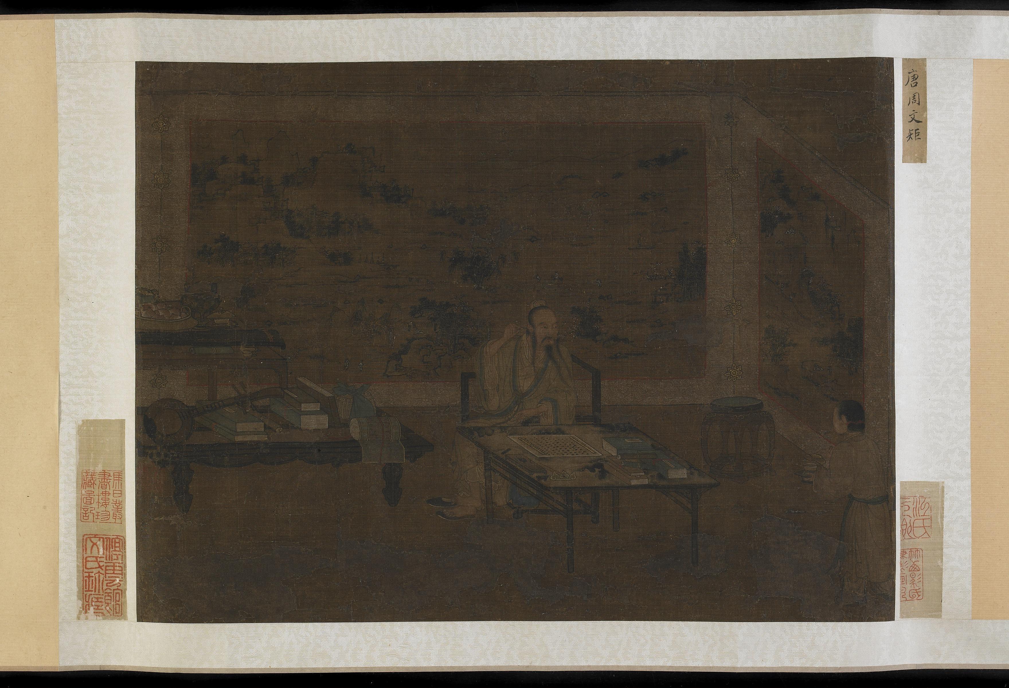 Formerly attributed to Zhou Wenju, Man cleaning his ear