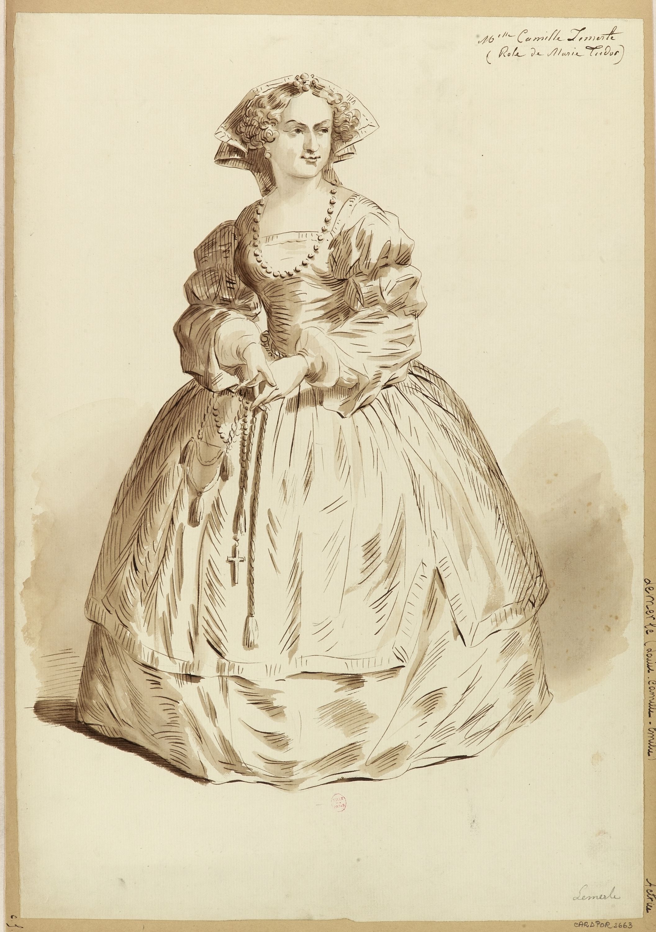 Anonyme, Portrait en pied de l'actrice Louise-Camille-Émilie Lemerle, rôle de Marie Tudor