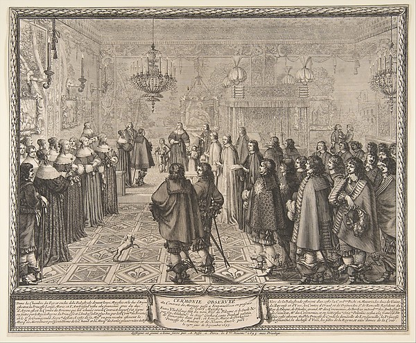 Abraham Bosse, Ceremony of the Contract of Marriage between Władysław IV, King of Poland, and Marie Louise Gonzaga, Princess of Mantua, at Fontainebleau