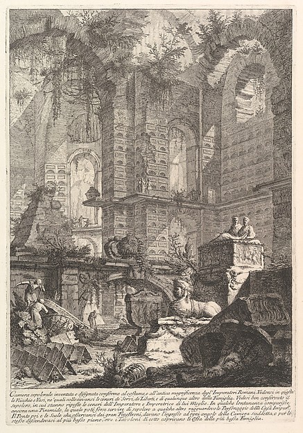 Giovanni Battista Piranesi, Camera sepolcrale inventata e disegnata conforme al costume, e all'antica magnificenza degl'Imperatori Romani... (Imaginary sepulcral chamber designed according to the fashion and ancient magnficence of the Roman Emperors...), from "Prima Parte di Architettura, e Prospettive"