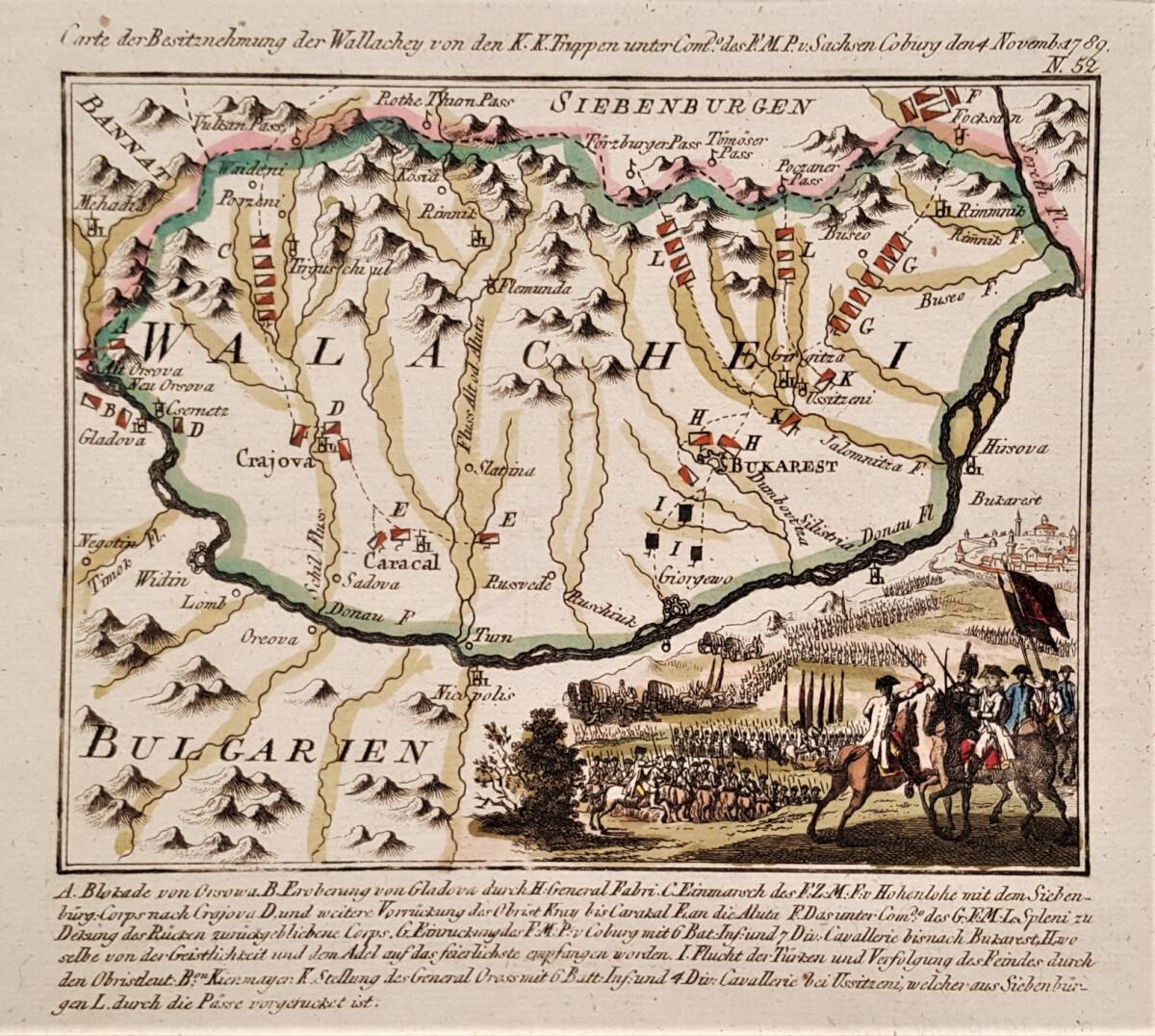 Anonym, Karte der Einnahme der Walachei durch die kaiserlichen Truppen im November 1789