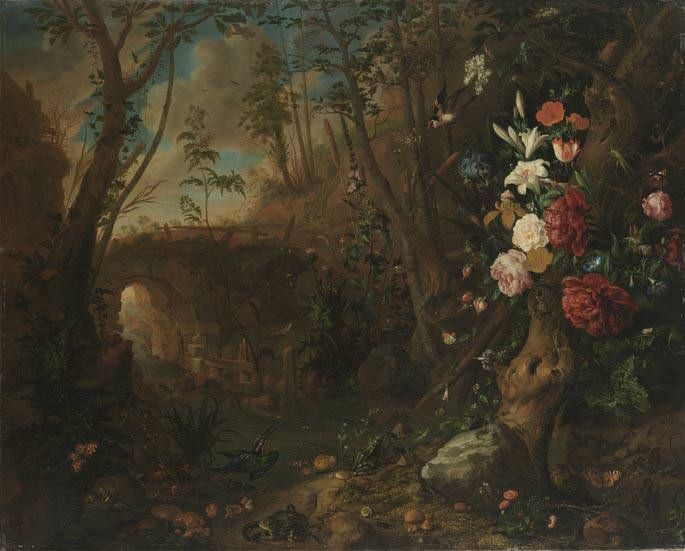 Jan Davidsz. de Heem, Blumen in einer Bachlandschaft (Kopie nach)