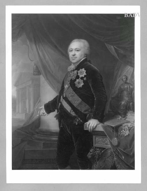 Johann Baptist von Lampi the Elder, portrait of a prince with the document of the peace of Tilsit 1807