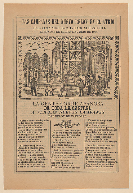 José Guadalupe Posada, Broadsheet relating to the new clock installed in the cathedral in Mexico City in June 1905