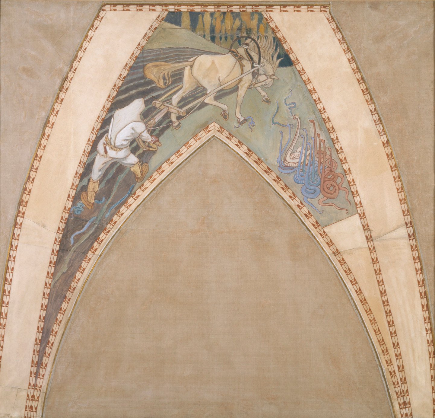 Akseli Gallen-Kallela, Ilmarinen ploughing the Viper-field, Sketch for the cupola frescos of the Finnish Pavilion in Paris