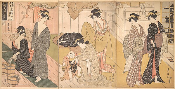 Utagawa Toyokuni I, Women and an Infant Boy in a Public Bath House