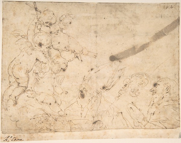 Alonso Cano, Three Putti Holding Cross Before Two Male Saints