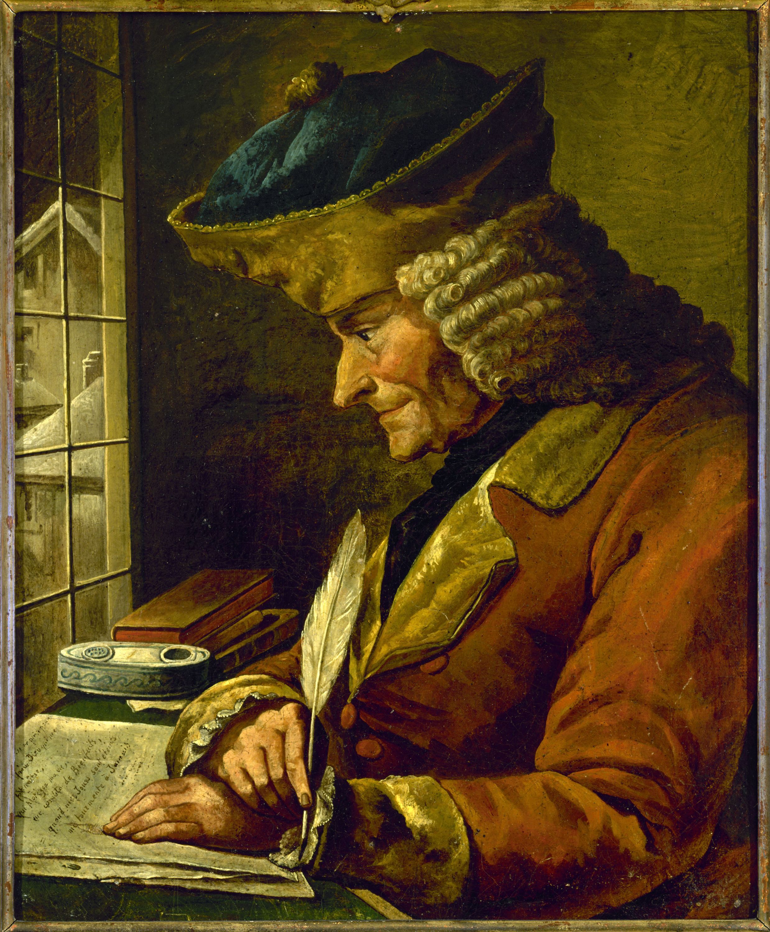 Anonyme, Portrait de Voltaire (1694-1778) dans son cabinet de travail
