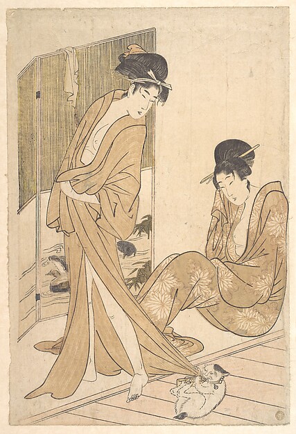 Kitagawa Utamaro, Two Young Women Wrapped in Yukata After a Bath