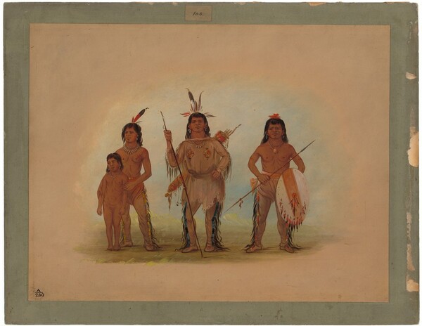 George Catlin, Spokan Chief, Two Warriors, and a Boy