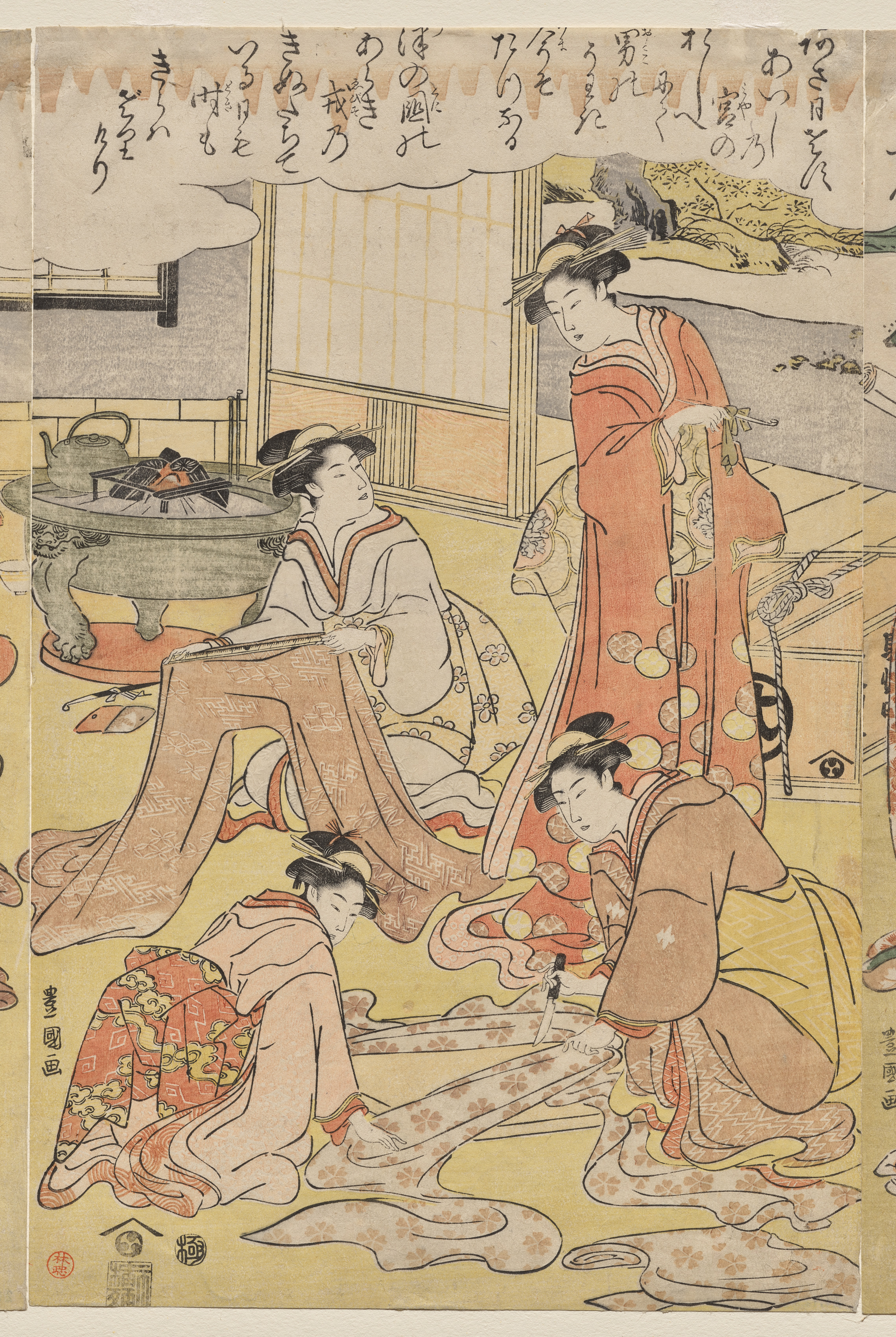 Utagawa Toyokuni, Women Making Clothing
